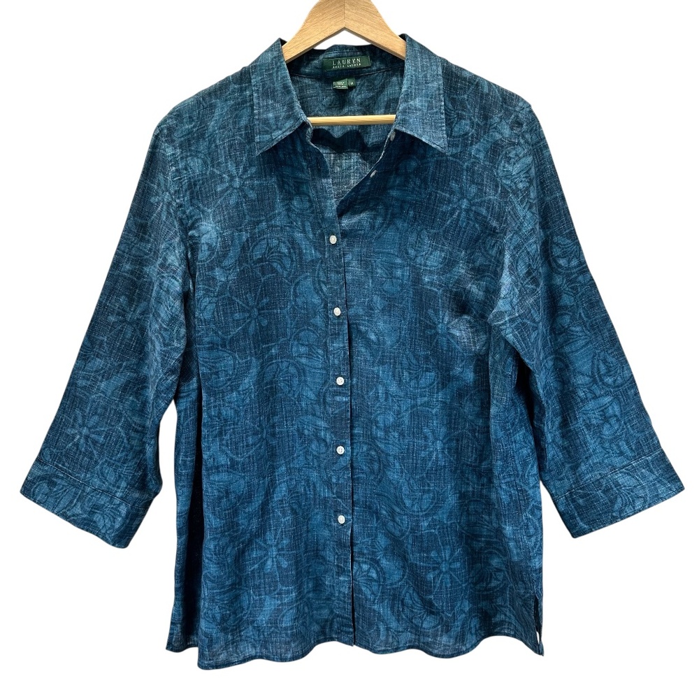 Lauren Ralph Lauren LRL Button Down Shirt Womens 1X Linen Boho Summer Coastal